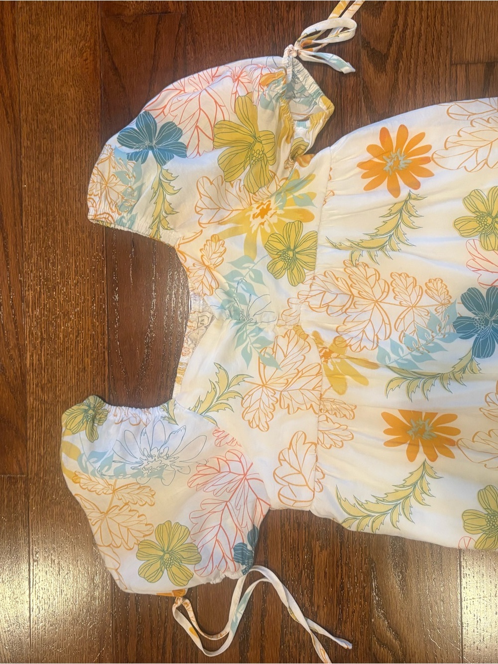 Hayden Girls White Floral Tie-Shoulder Top with Yellow, Blue and Green Flowers